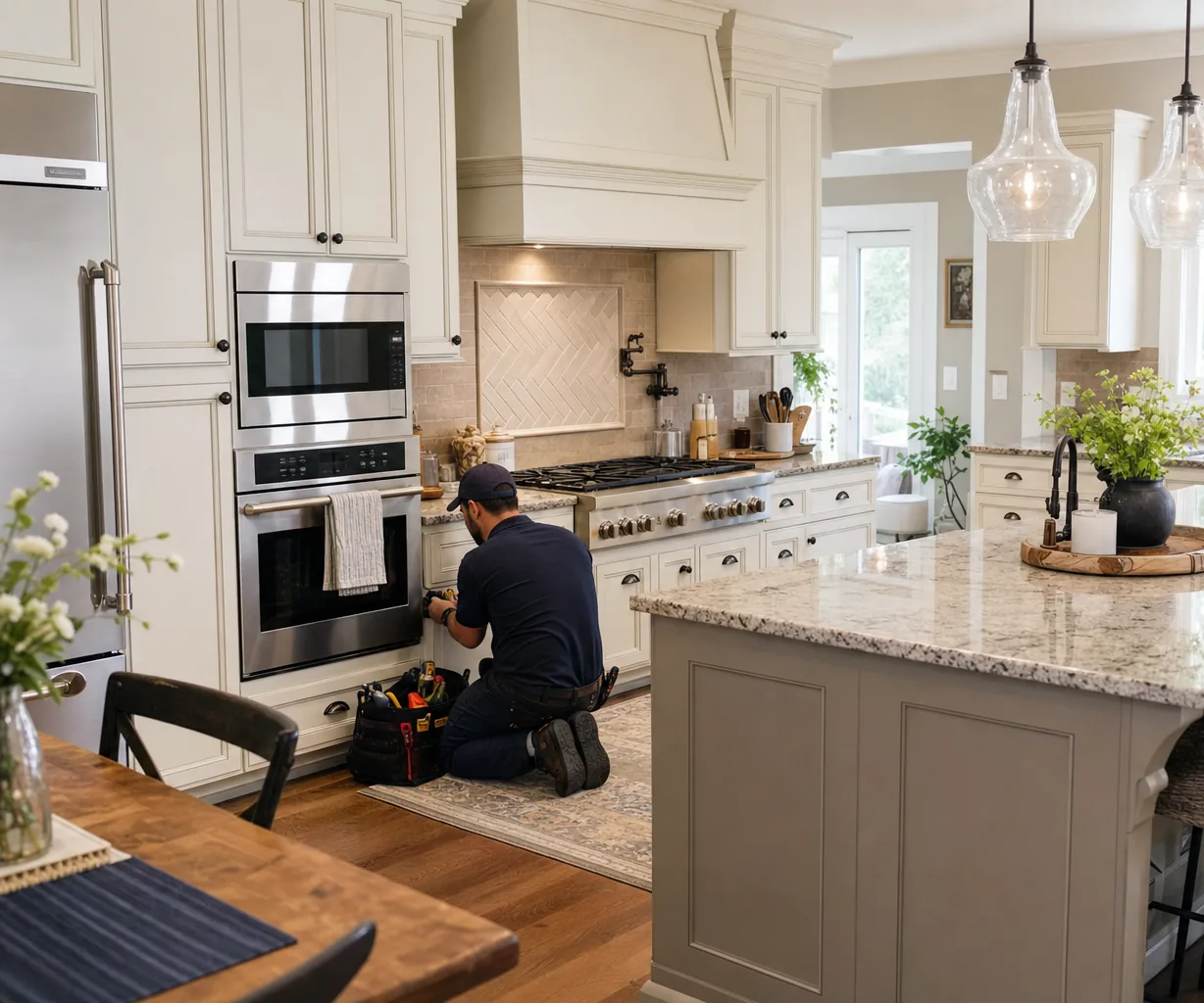 A luxury kitchen with built-in stainless appliances up close