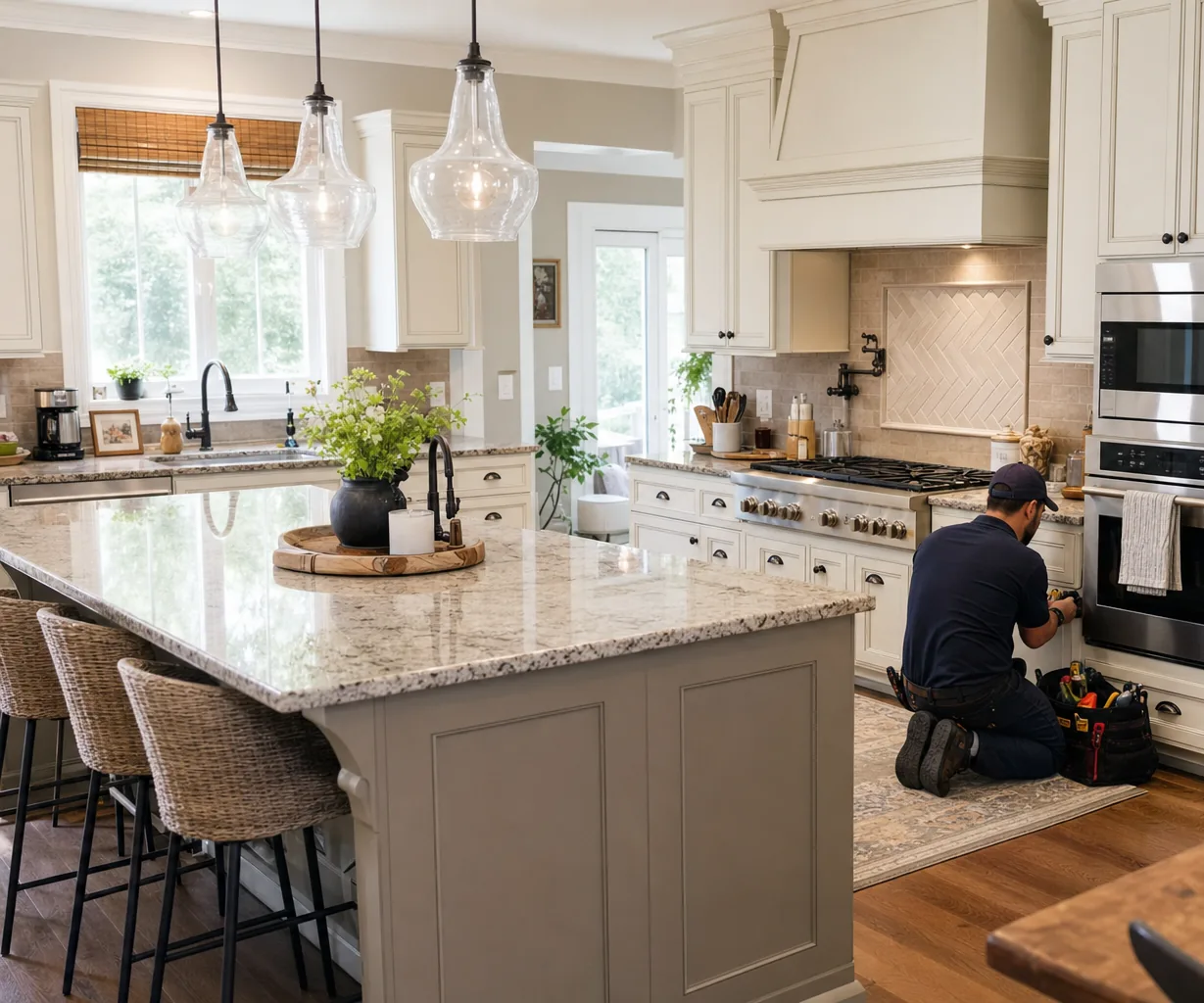 A luxury kitchen with built-in stainless appliances on a same-day visit